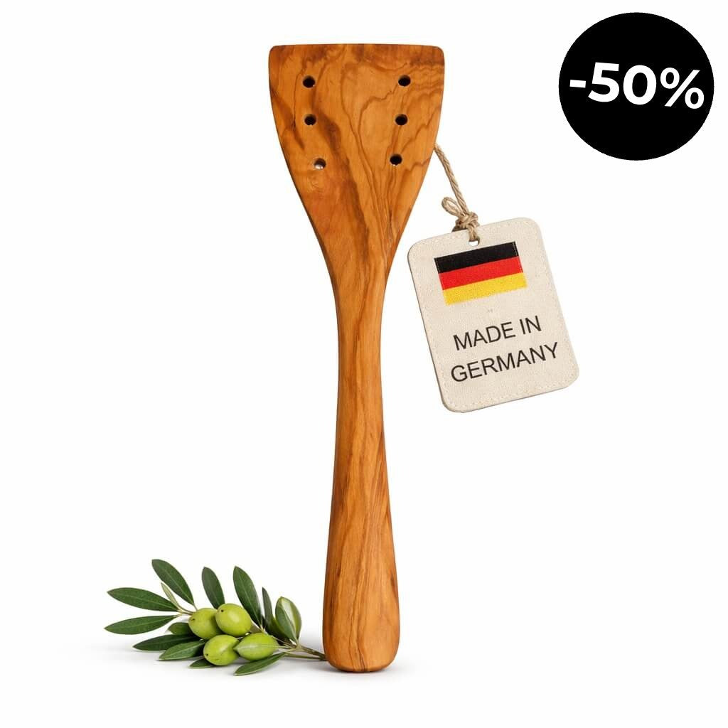 Espátula de Madera de Olivo con Agujeros (30 cm)