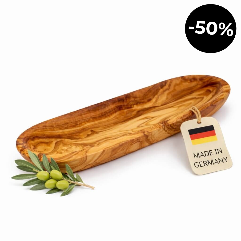 Bandeja para Baguette de Madera de Olivo – Borde Liso (30 cm)