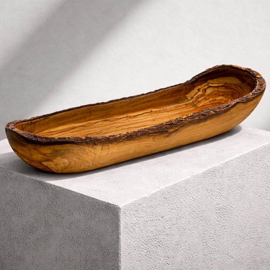 Bandeja para Pan y Baguette de Madera de Olivo - Borde Rústico (30 cm)