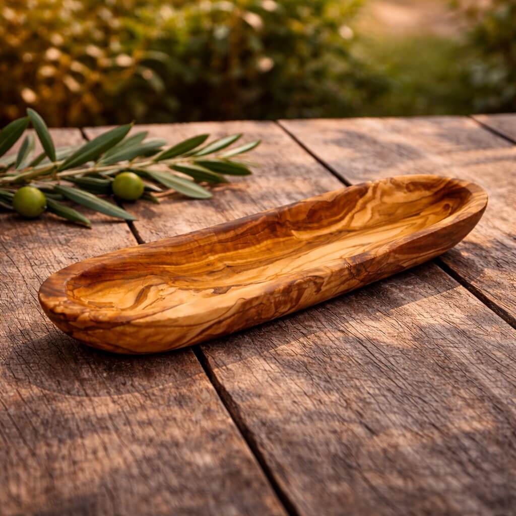 Bandeja para Baguette de Madera de Olivo – Borde Liso (30 cm)