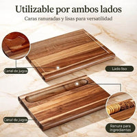 Tabla de Cortar Grande - Doble Cara con Canal para Jugos y Hueco para Aperitivos