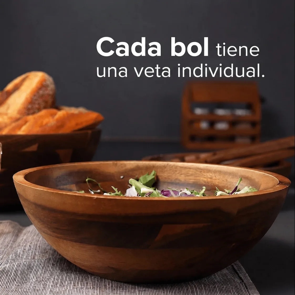 Set de Ensaladeras de Madera de Acacia – 3 Cuencos con Cubiertos para Ensalada