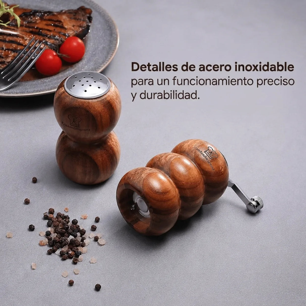Salero y Molinillo de Pimienta – Set de 2 de Madera de Acacia