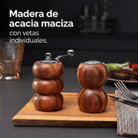 Salero y Molinillo de Pimienta – Set de 2 de Madera de Acacia