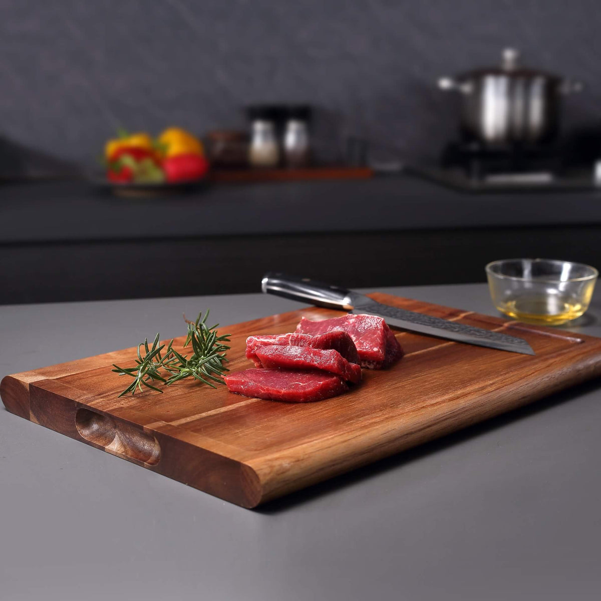 Tabla de Cortar Grande - Doble Cara con Canal para Jugos y Hueco para Aperitivos