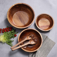 Set de Ensaladeras de Madera de Acacia – 3 Cuencos con Cubiertos para Ensalada