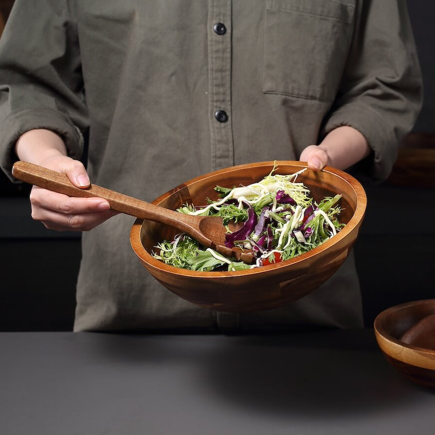 Set de Ensaladeras de Madera de Acacia – 3 Cuencos con Cubiertos para Ensalada
