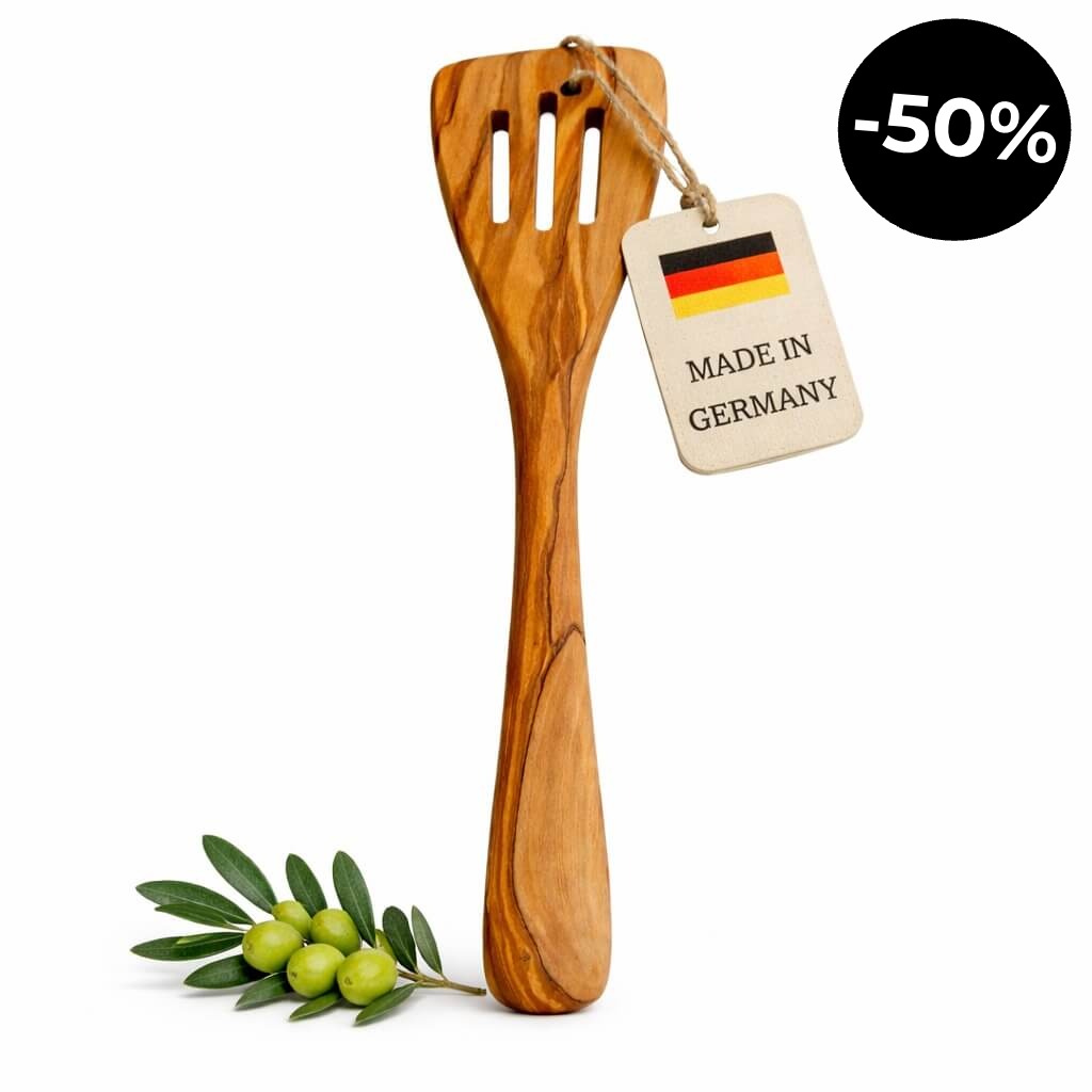Espátula de Madera de Olivo con Ranuras (30 cm)