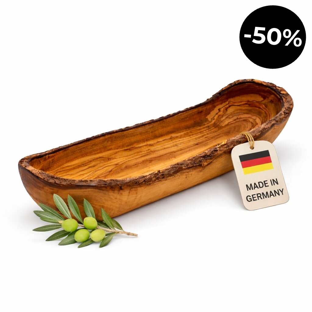 Bandeja para Pan y Baguette de Madera de Olivo - Borde Rústico (30 cm)