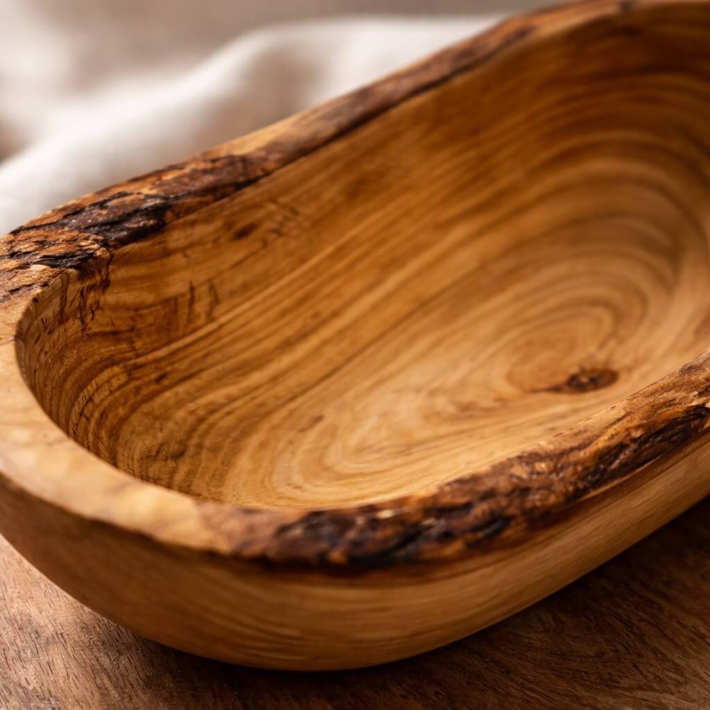 Fuente de Servir de Madera de Olivo - Borde Rústico (16 cm)