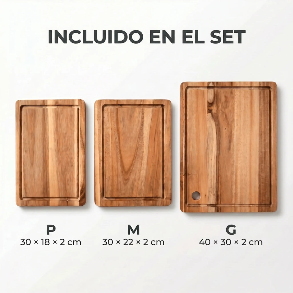 Set de 3 Tablas de Cortar Akashia