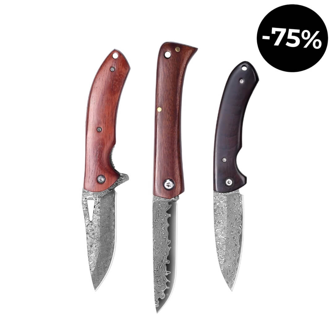Set de 3 Navajas Premium de Acero de Damasco